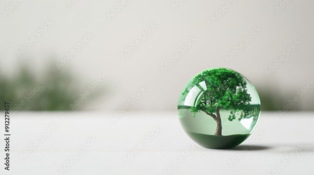 Poster a conceptual image of a green globe isolated on a white background, representing concepts of ecology