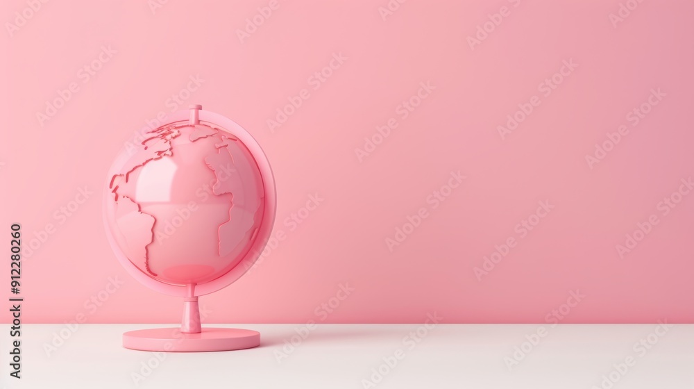 Aufkleber a minimalist pink globe on a simple stand, placed on a white surface with copy space. the soft pink 