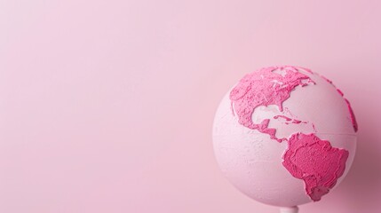 A close-up of a pink globe with a matte finish, set against a plain background with plenty of copy space. The minimalist design and soft color create a serene and elegant image, suitable for various