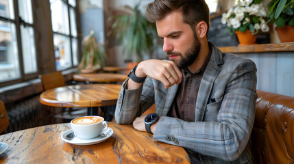 Contactless payment using smartwatch at a trendy coffee shop 