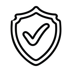 Black and white checkmark inside shield icon. Vector illustration