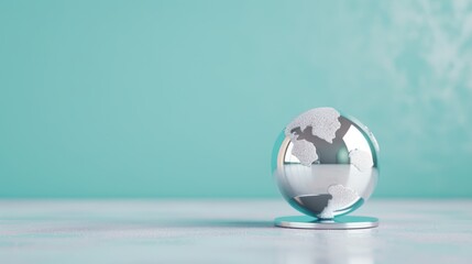 Naklejka premium A sleek silver globe on a minimalist background, with soft lighting that enhances its futuristic and elegant appearance. Perfect for projects that require a modern and sophisticated touch.