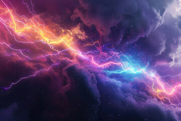 Generative ai on theme of scary bright electric lightning bolt with branches in the night dark sky