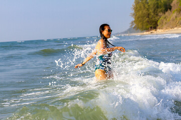 Woman body big with swimsuit relax at beach