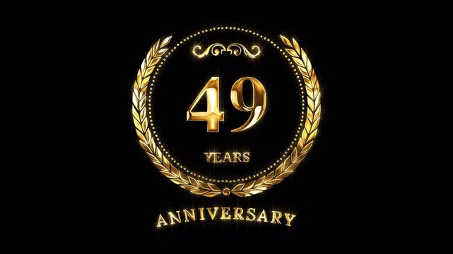 49th Anniversary Celebration. Happy 49 Years Anniversary Animation in Gold Color on the Transparent Background, Alpha Channel. Great for greetings, celebrations, events, and gifts.