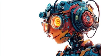 A vibrant, futuristic robot character with glowing eyes and intricate mechanical details, perfect for sci-fi and technology themes.
