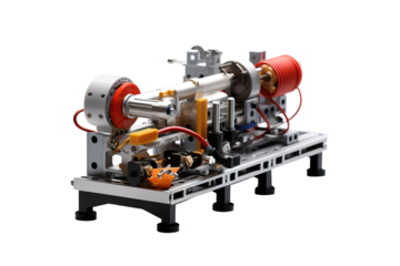 A Close-Up View of a Complex Industrial Machines Inner Workings on a White or Clear Surface PNG Transparent Background.