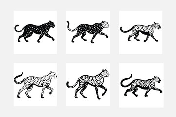 White background cheetah silhouette art set

