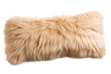 A Tan Fur Pillow, Soft and Luxurious, Resting on a White Background on a White or Clear Surface PNG Transparent Background.