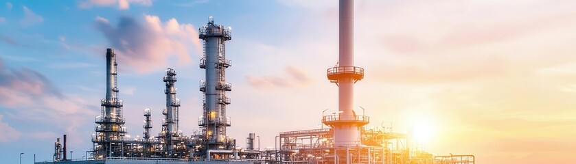 City skyline with refinery in foreground, highlighting supply impact, oil prices, urban energy, economic growth