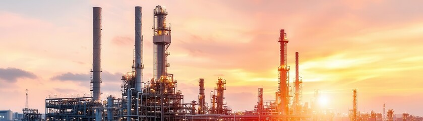 City skyline with refinery in foreground, highlighting supply impact, oil prices, urban energy, economic growth