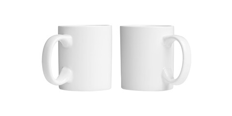 set of white cups for tea or coffee on isolated white background close up