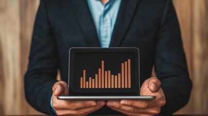 Young entrepreneur using a tablet with fintech graphs, financial technology, entrepreneurship