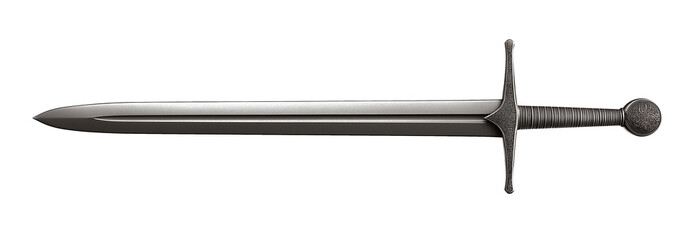 old medieval royal sword, antique weapon with rust metal. isolated on transparent white background. cut out