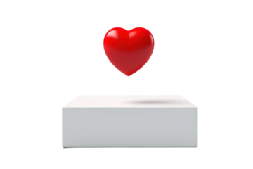 A Red Heart Floating Above a White Platform on a White or Clear Surface PNG Transparent Background.