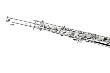 A Silver Flute Rests on a White Background, Ready for a Melody on a White or Clear Surface PNG Transparent Background.