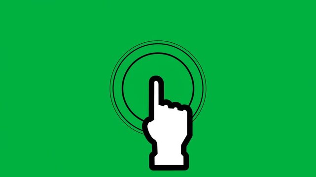Animated hand cursor on a green screen background. Perfect for motion graphics, website design, and user interface projects.