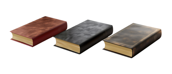 Three Vintage Leather Bound Books on a Black Background