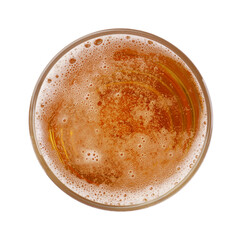 Glass of light beer isolated on white, top view