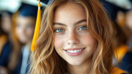 A cheerful graduate celebrates her achievement with a smile during the graduation ceremony