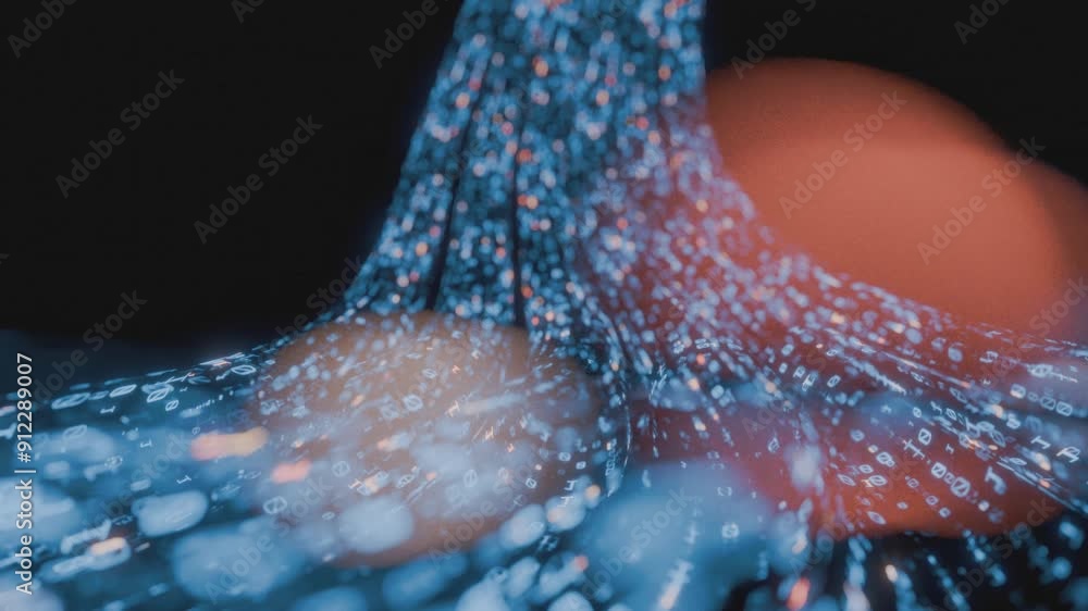 Poster Inside AI Artificial intelligence technology concept. Stream of binary digital data flowing through communication network cables. Seamless loop