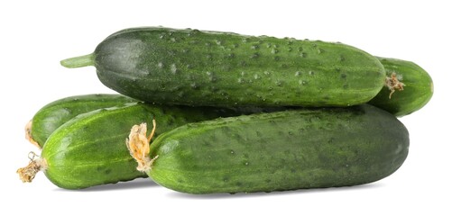 Pile of fresh cucumbers isolated on white