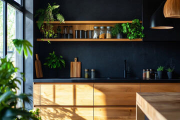 Modern Rustic Dark theme kitchen interior design