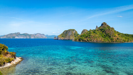 Coron, Palawan, Philippines, aerial view of beautiful lagoons and limestone cliffs.