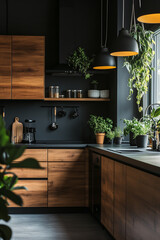 Modern Rustic Dark theme kitchen interior design