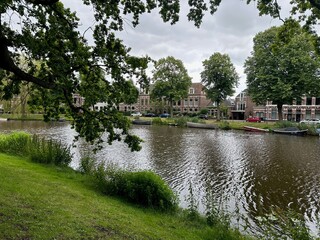 Picturesque view of canal with moored boats