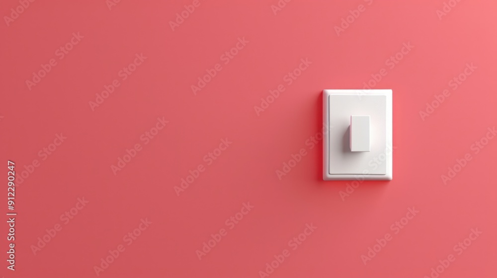 Poster a single white light switch installed on a red painted wall, providing a simple and clean design ele