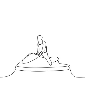 recommend clip art: man On Stand up Jet Ski - one line art vector. concept man controls water transport, man rescuer