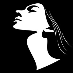 vector black and white illustration of a beautiful female face formed by a shadow. useful for advertising products for women, beauty salons, decorative and care cosmetics, logo, print, poster, design