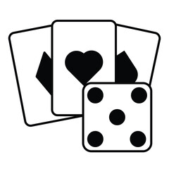 black and white card and dice icon 