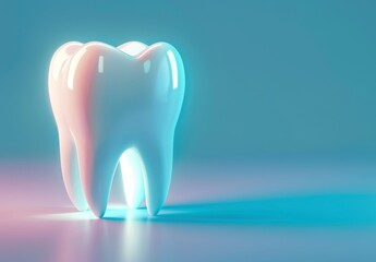 A Single Tooth Illuminated With Blue And Pink Lighting