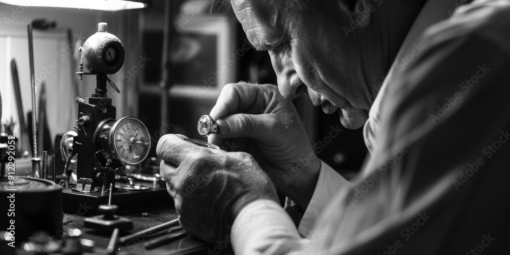 Poster A person fixing a timepiece in a professional setting