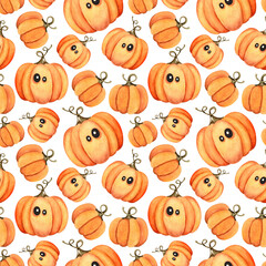 Pumpkins seamless pattern in watercolor style