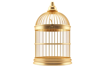 A Gilded Cage Awaits Its Captive on a White or Clear Surface PNG Transparent Background.