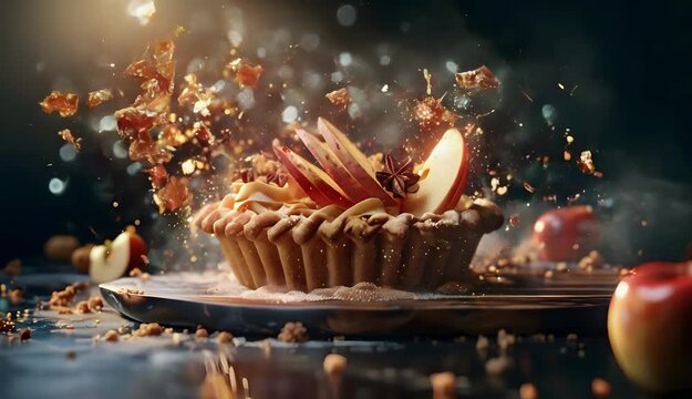 Apple pie ingredients flying, homemade dessert recipe banner
