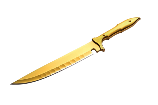 A Gleaming Golden Blade Against a Pristine White Background on a White or Clear Surface PNG Transparent Background. - Powered by Adobe
