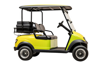 A Sunshine Yellow Golf Cart Ready for a Day on the Green on a White or Clear Surface PNG Transparent Background.