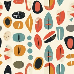 Seamless pattern of mid-century inspired digital art motifs