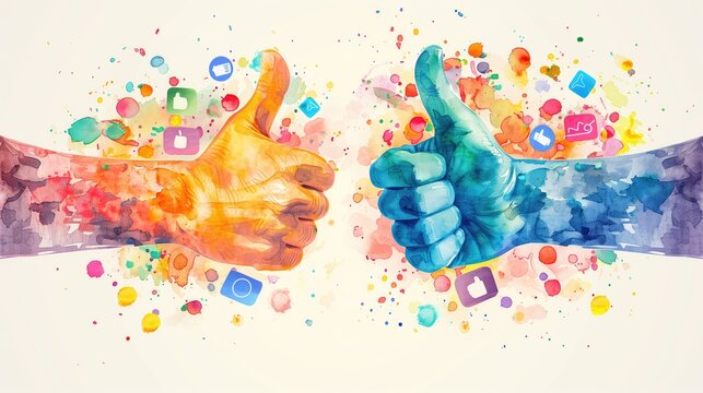 Thumb up, like symbol. Good feedback, positivity concept. Social Media Thumbs Up Icons Pattern