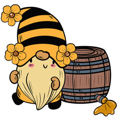 Gnome Bee with Honey Bucket, Cute Vector Clipart.