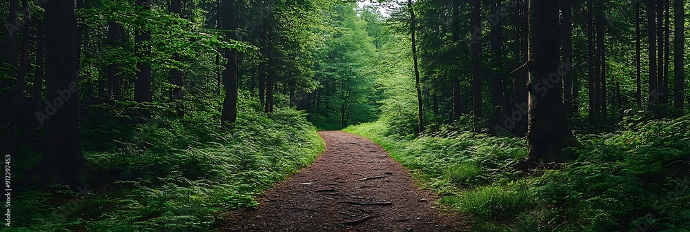 Wall mural forest path illustration - a narrow dirt path winding through lush green foliage