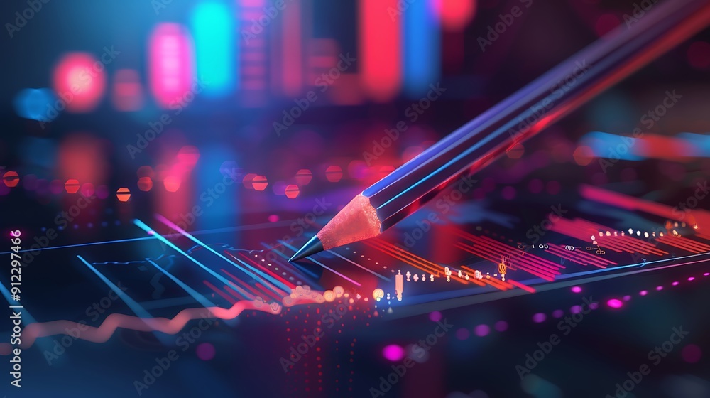 Poster pencil rests on a digital screen displaying a data graph, representing the potential for analysis an
