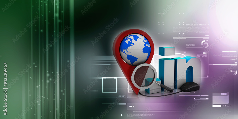 Poster 3d rendering globe with dot in near navigation sign