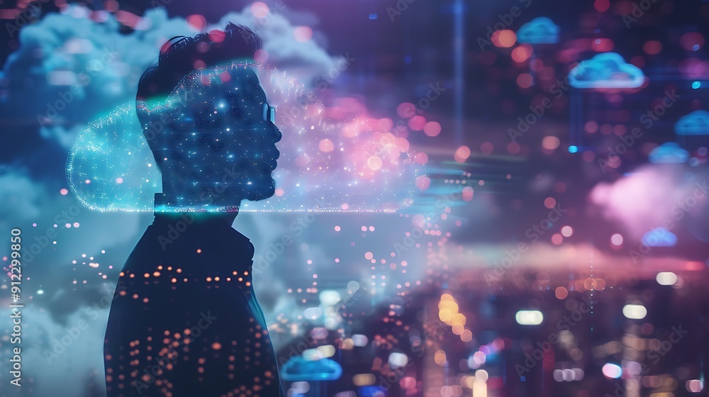 Poster cloud computing and digital transformation with a futuristic vision