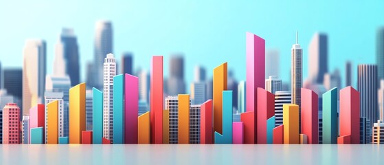 Obraz premium Vibrant city skyline with colorful architecture in a bright urban landscape, showcasing modern design and creativity.