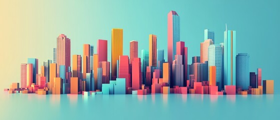 Obraz premium A vibrant and colorful city skyline illustration against a soft gradient backdrop, showcasing modern architecture and creativity.